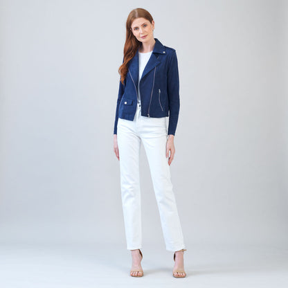 Soft Suede - Architectural Moto Jacket - Navy | Clara Sunwoo Best Seller