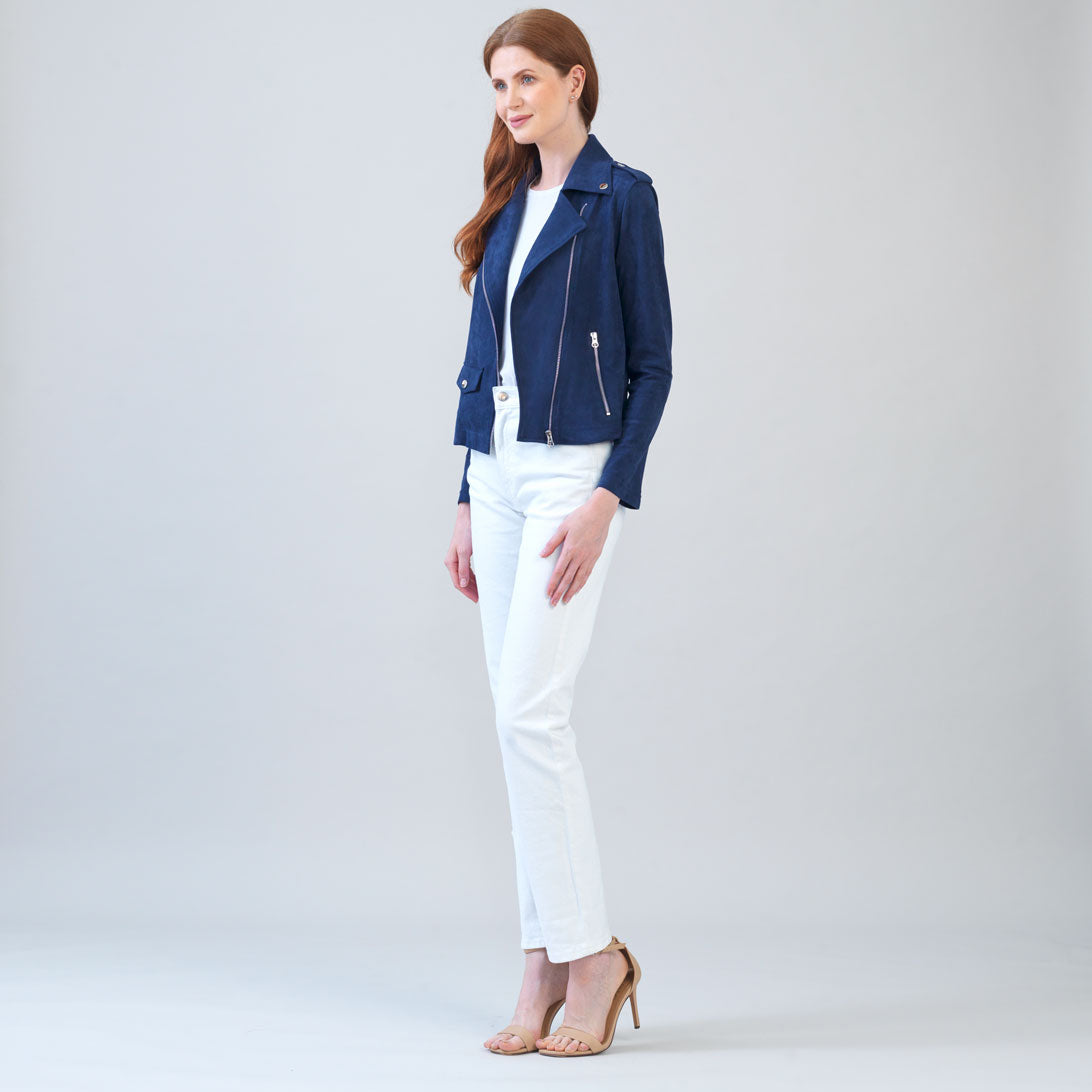 Soft Suede - Architectural Moto Jacket - Navy | Clara Sunwoo Best Seller