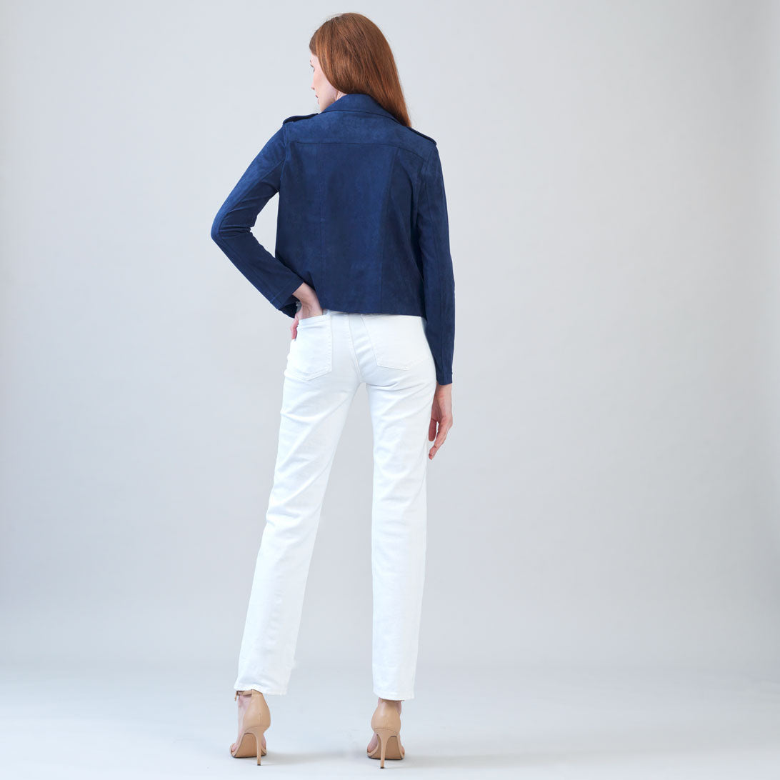 Soft Suede - Architectural Moto Jacket - Navy | Clara Sunwoo Best Seller