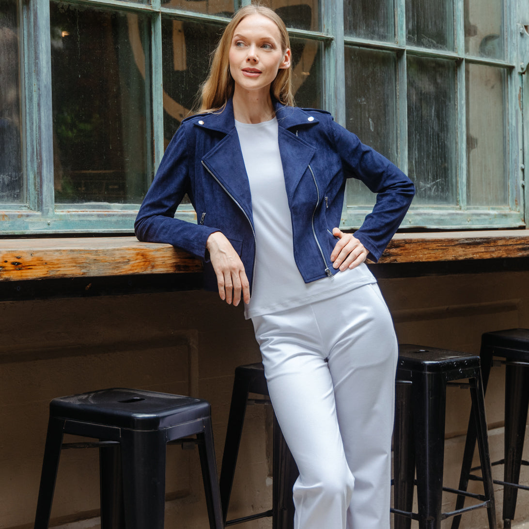 Soft Suede - Architectural Moto Jacket - Navy | Clara Sunwoo Best Seller