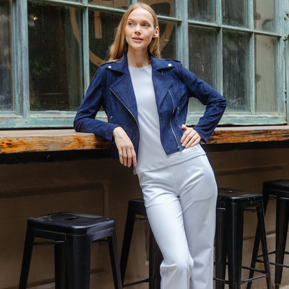 Soft Suede - Architectural Moto Jacket - Navy | Clara Sunwoo Best Seller