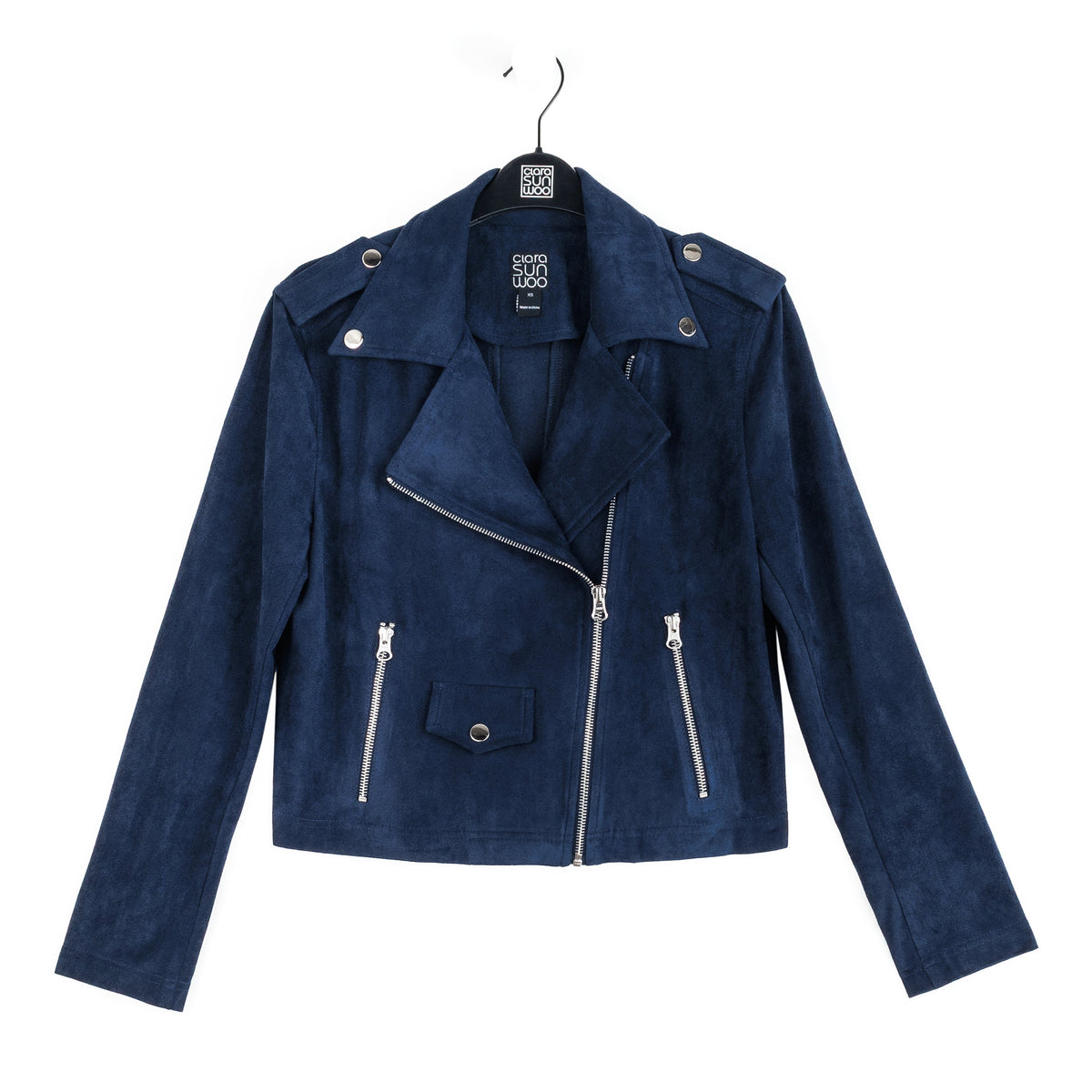 Soft Suede - Architectural Moto Jacket - Navy | Clara Sunwoo Best Seller