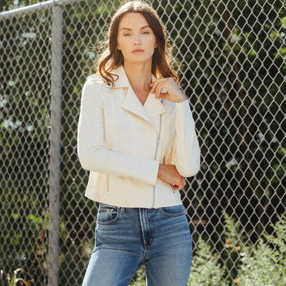 Soft Suede - Architectural Moto Jacket - Cream - Final Sale | Clara Sunwoo Quality