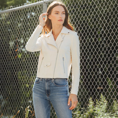 Soft Suede - Architectural Moto Jacket - Cream - Final Sale | Clara Sunwoo Quality