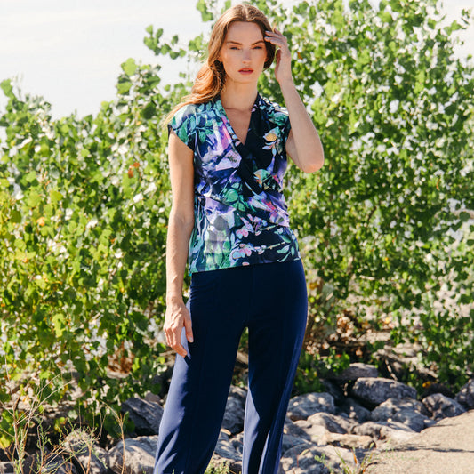 Cap Sleeve Surplice Crossover Top - Floral Dream | Clara Sunwoo Smart Buy