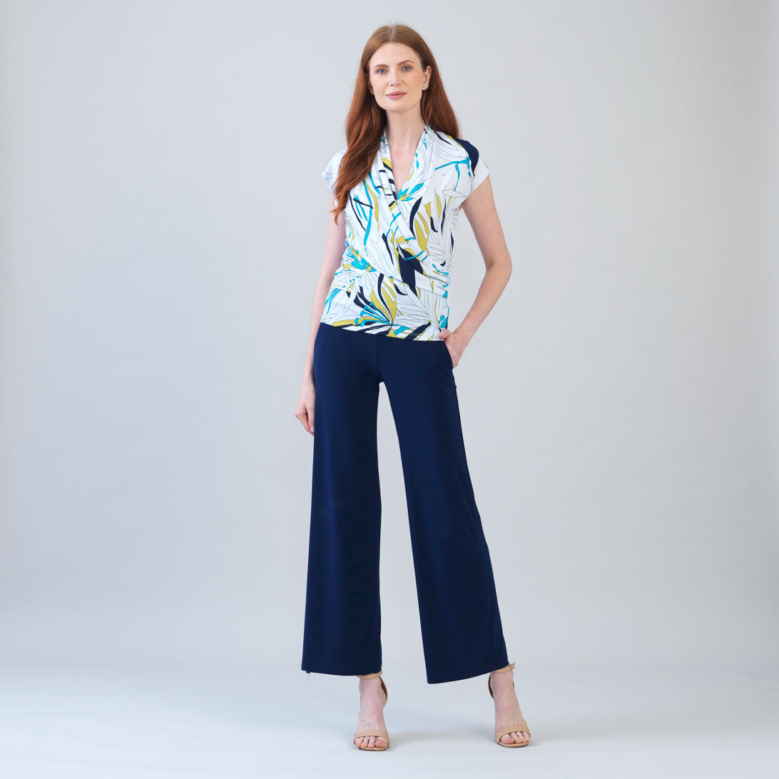 Cap Sleeve Surplice Crossover Top - Floral Leaves-White - Final Sale | Clara Sunwoo Featured
