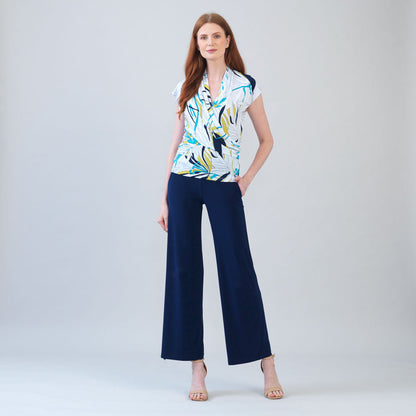 Cap Sleeve Surplice Crossover Top - Floral Leaves-White - Final Sale | Clara Sunwoo Featured