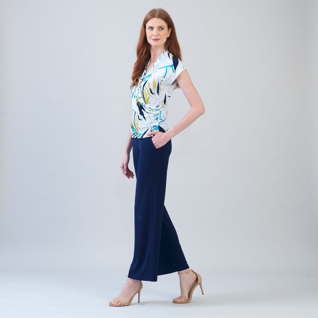 Cap Sleeve Surplice Crossover Top - Floral Leaves-White - Final Sale | Clara Sunwoo Featured