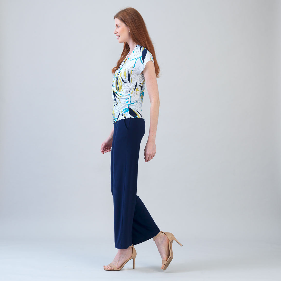 Cap Sleeve Surplice Crossover Top - Floral Leaves-White - Final Sale | Clara Sunwoo Featured