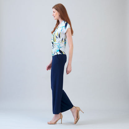 Cap Sleeve Surplice Crossover Top - Floral Leaves-White - Final Sale | Clara Sunwoo Featured