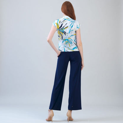 Cap Sleeve Surplice Crossover Top - Floral Leaves-White - Final Sale | Clara Sunwoo Featured