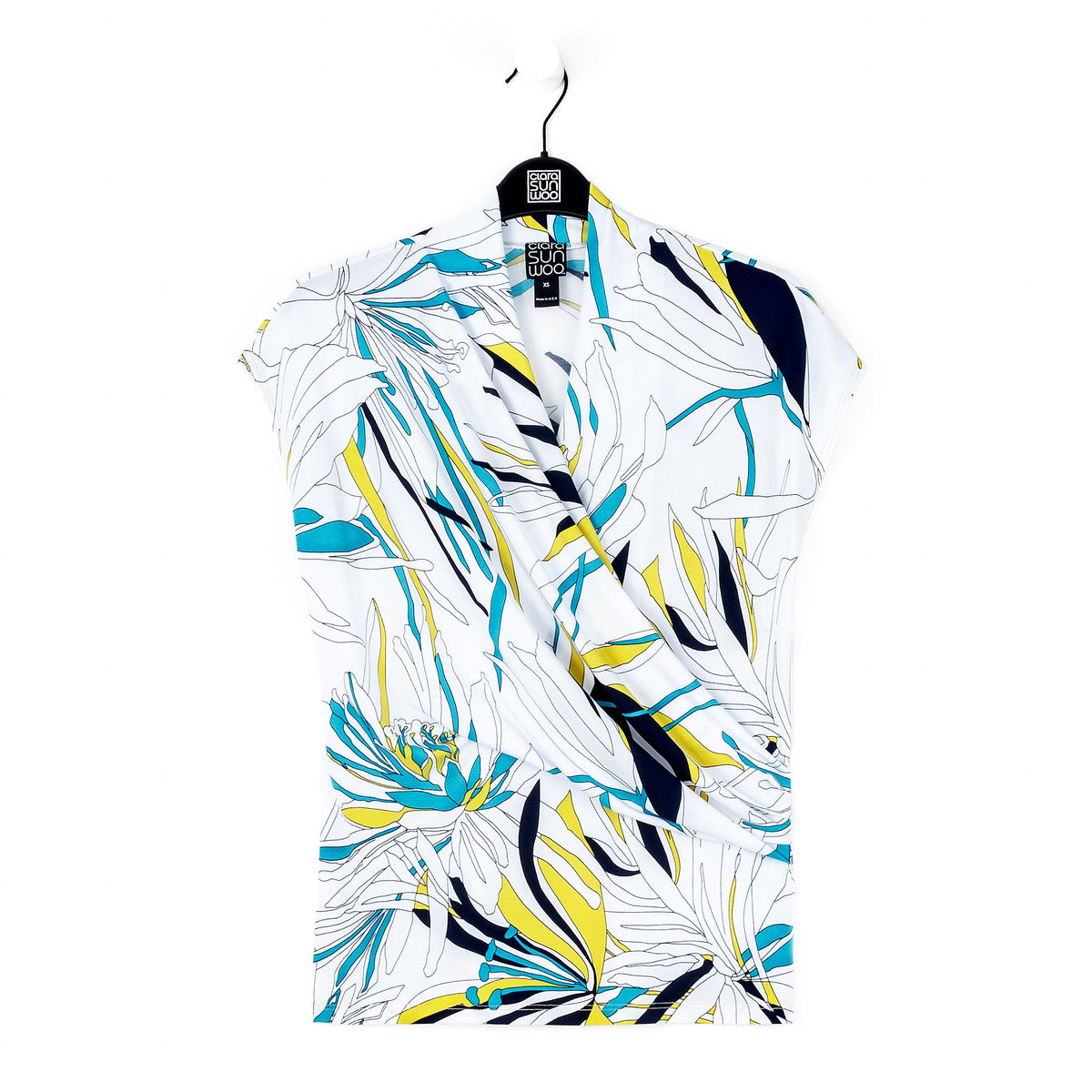 Cap Sleeve Surplice Crossover Top - Floral Leaves-White - Final Sale | Clara Sunwoo Featured