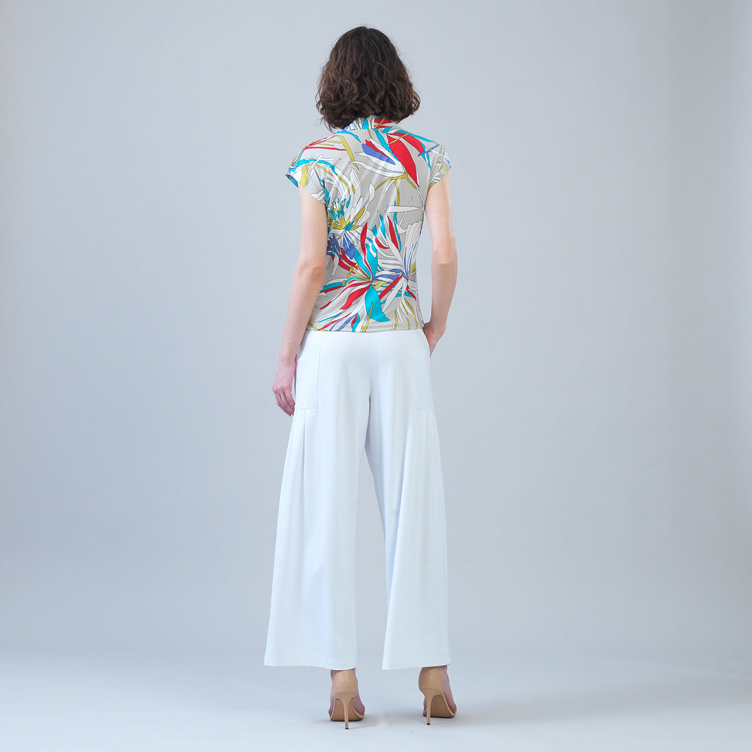 Cap Sleeve Surplice Crossover Top - Floral Leaves-Beige - Final Sale | Clara Sunwoo Essential