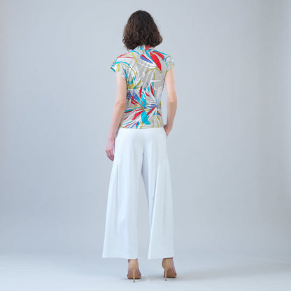 Cap Sleeve Surplice Crossover Top - Floral Leaves-Beige - Final Sale | Clara Sunwoo Essential