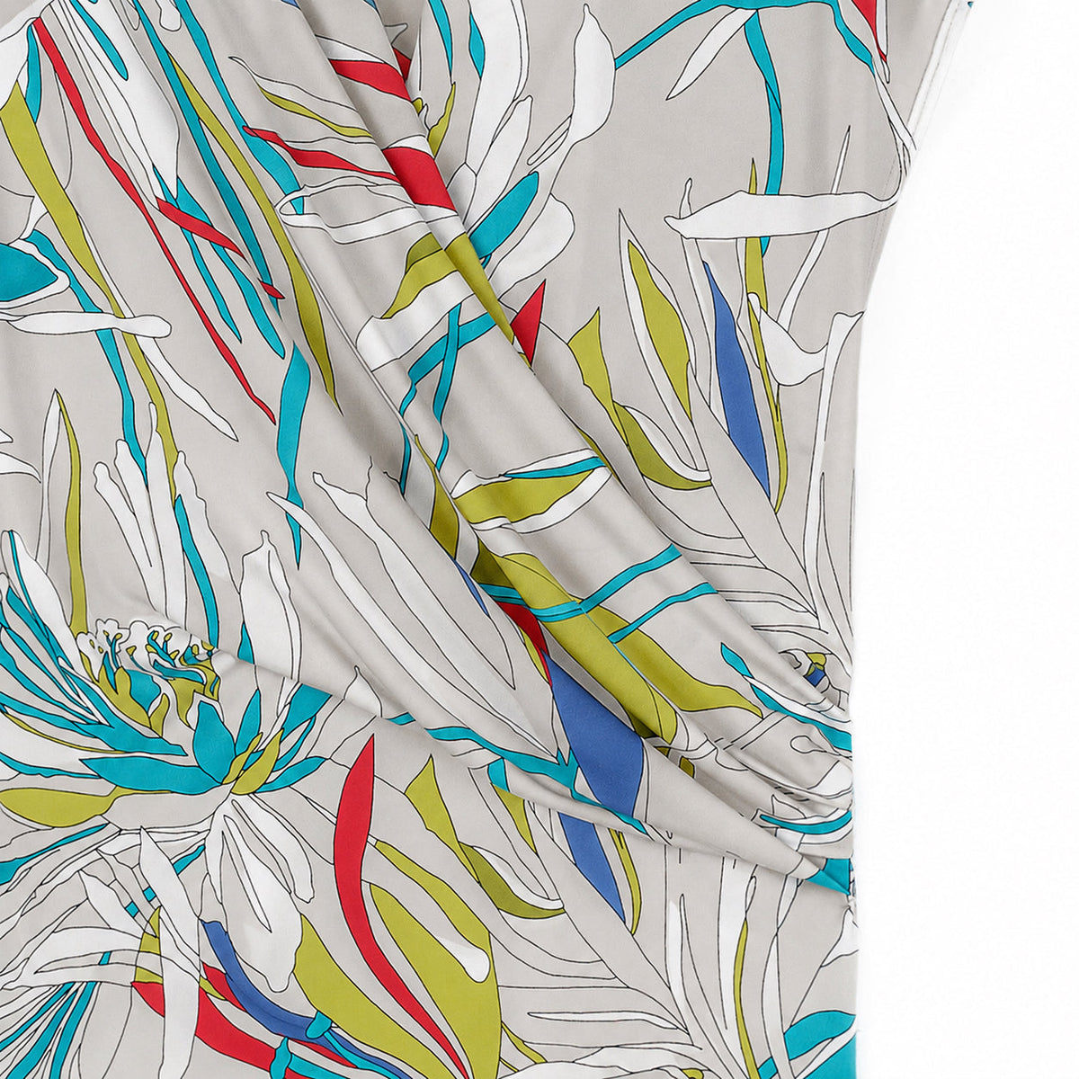 Cap Sleeve Surplice Crossover Top - Floral Leaves-Beige - Final Sale | Clara Sunwoo Essential