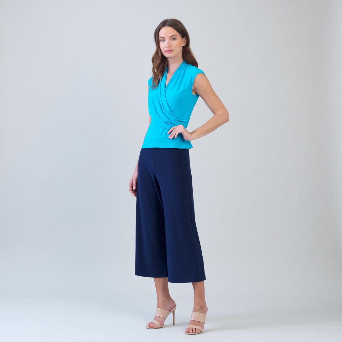 Cap Sleeve Surplice Crossover Top - Turquoise | Clara Sunwoo New