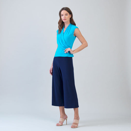 Cap Sleeve Surplice Crossover Top - Turquoise | Clara Sunwoo New