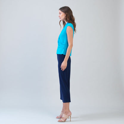 Cap Sleeve Surplice Crossover Top - Turquoise | Clara Sunwoo New