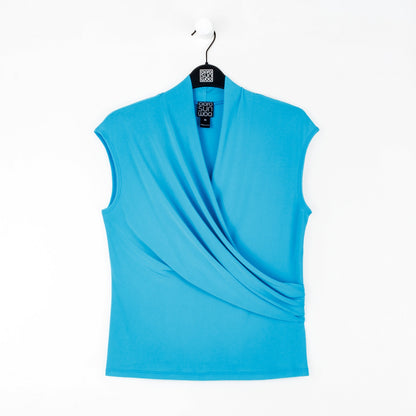 Cap Sleeve Surplice Crossover Top - Turquoise | Clara Sunwoo New
