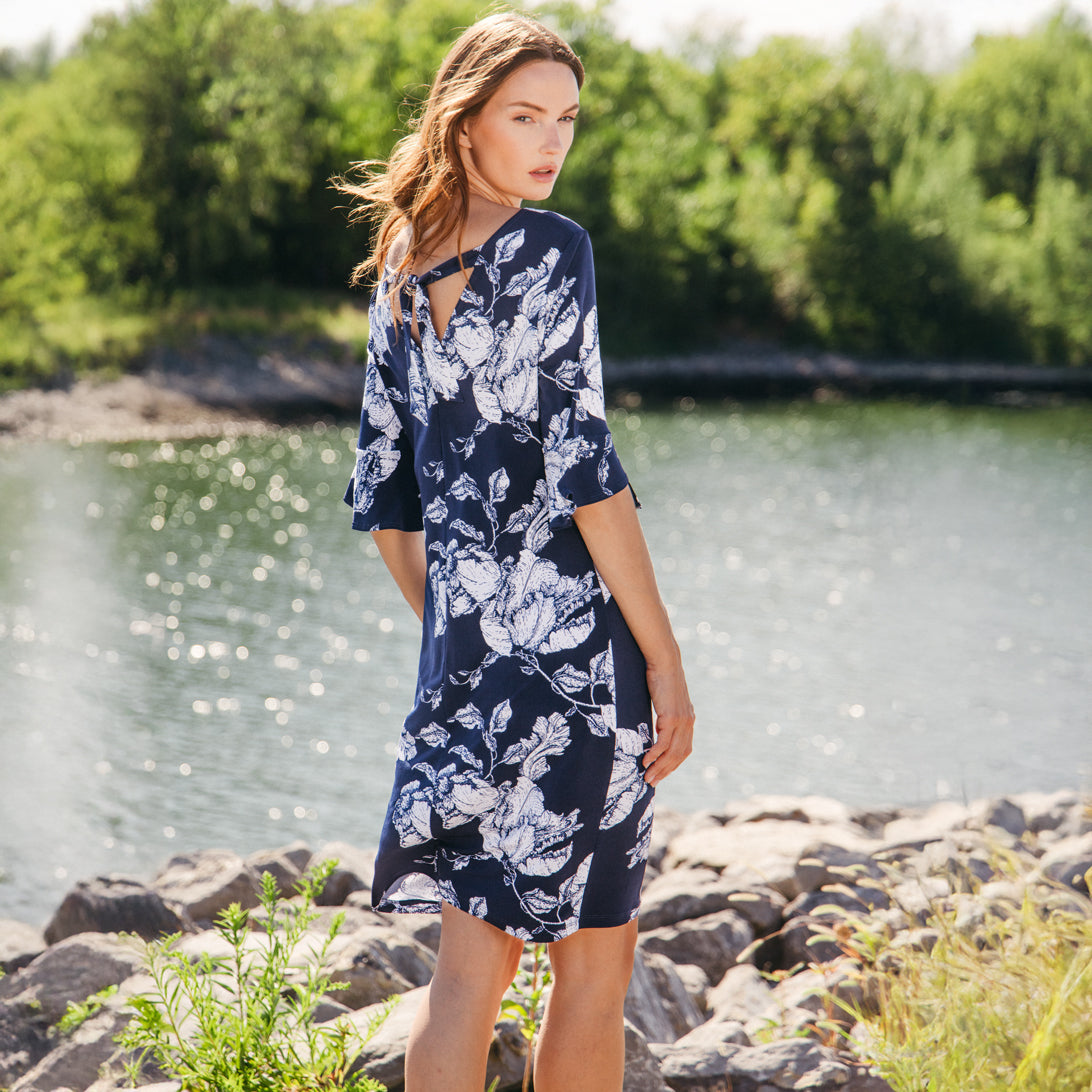 Tulip Cuff Back Tie Dress - Peony Blossom | Clara Sunwoo Latest