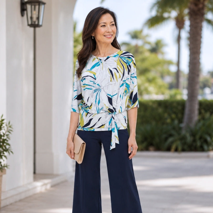 Signature Side Tie Top - Floral Leaves - Final Sale | Clara Sunwoo Smart Buy