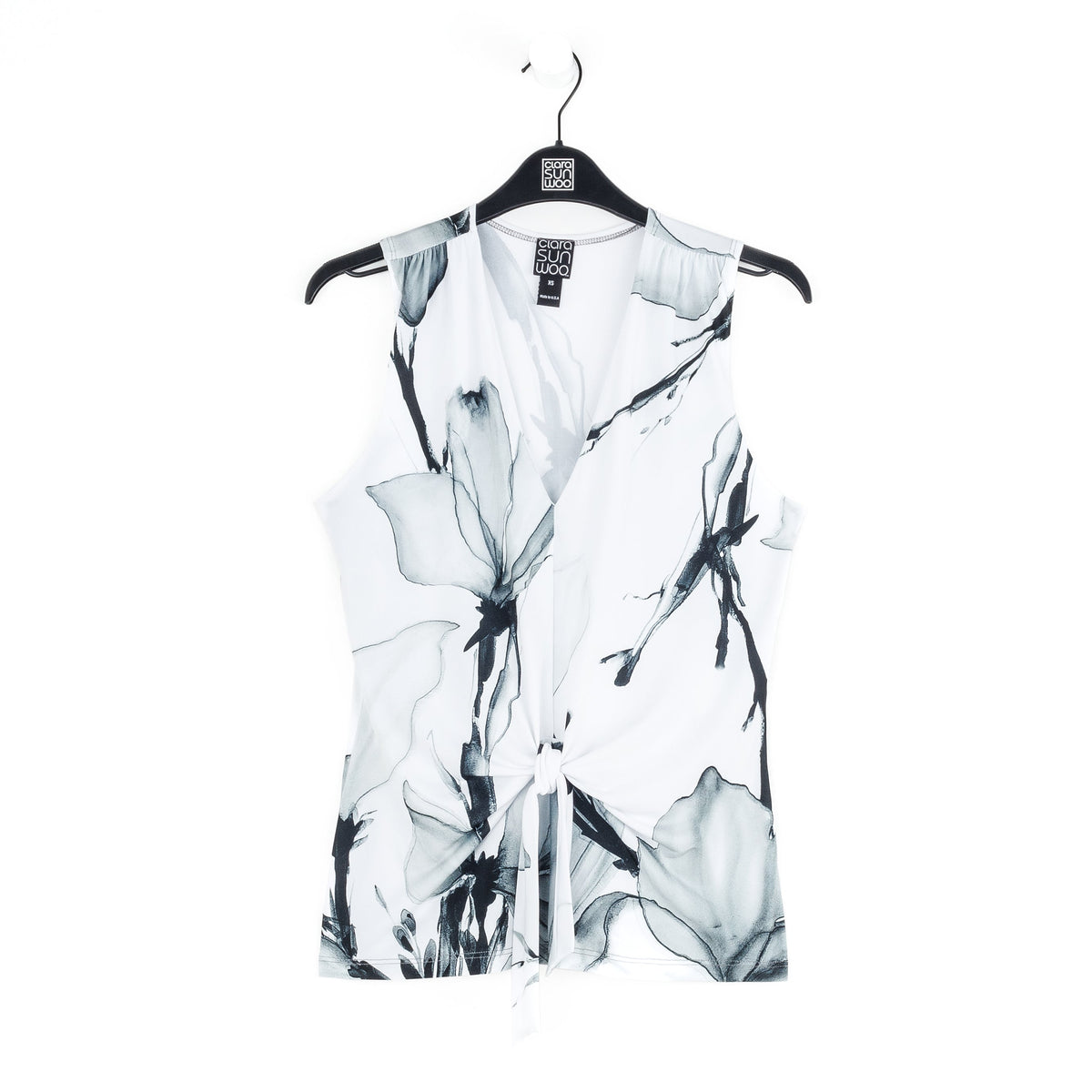 Sleeveless V-Neck Center Front Tie Top - Ethereal Petals - Limited Sizes | Clara Sunwoo Best Seller