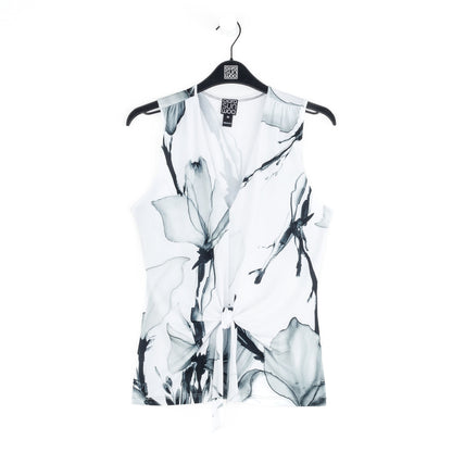 Sleeveless V-Neck Center Front Tie Top - Ethereal Petals - Limited Sizes | Clara Sunwoo Best Seller