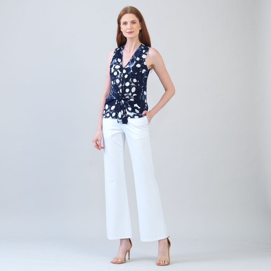 Sleeveless V-Neck Center Front Tie Top - Circle Splatter - Limited Sizes | Clara Sunwoo Signature
