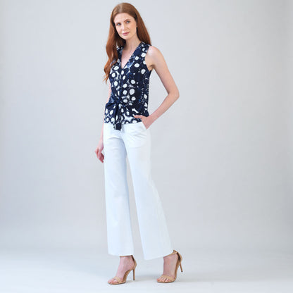 Sleeveless V-Neck Center Front Tie Top - Circle Splatter - Limited Sizes | Clara Sunwoo Signature