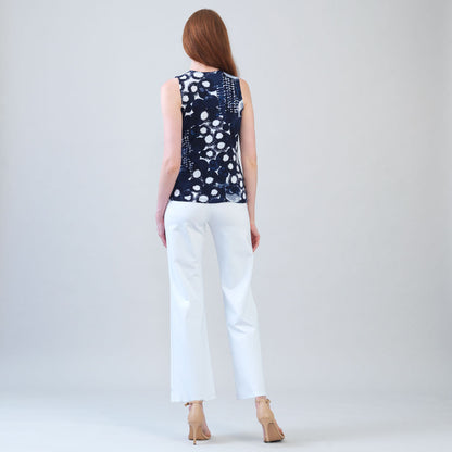 Sleeveless V-Neck Center Front Tie Top - Circle Splatter - Limited Sizes | Clara Sunwoo Signature