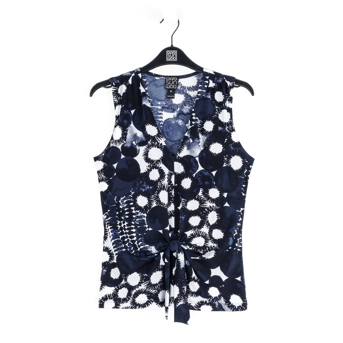 Sleeveless V-Neck Center Front Tie Top - Circle Splatter - Limited Sizes | Clara Sunwoo Signature