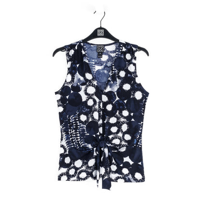Sleeveless V-Neck Center Front Tie Top - Circle Splatter - Limited Sizes | Clara Sunwoo Signature