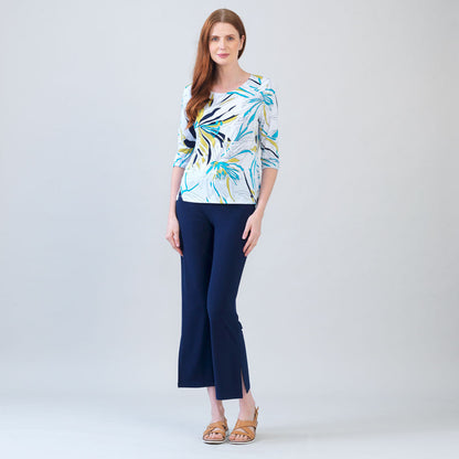 Scoop Neck Half Sleeve Top - Floral Leaves-White - Final Sale | Clara Sunwoo Essential