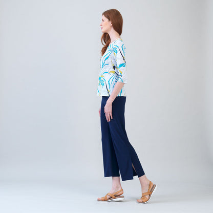 Scoop Neck Half Sleeve Top - Floral Leaves-White - Final Sale | Clara Sunwoo Essential