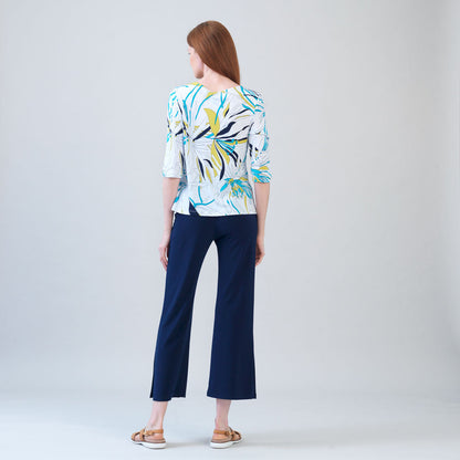 Scoop Neck Half Sleeve Top - Floral Leaves-White - Final Sale | Clara Sunwoo Essential