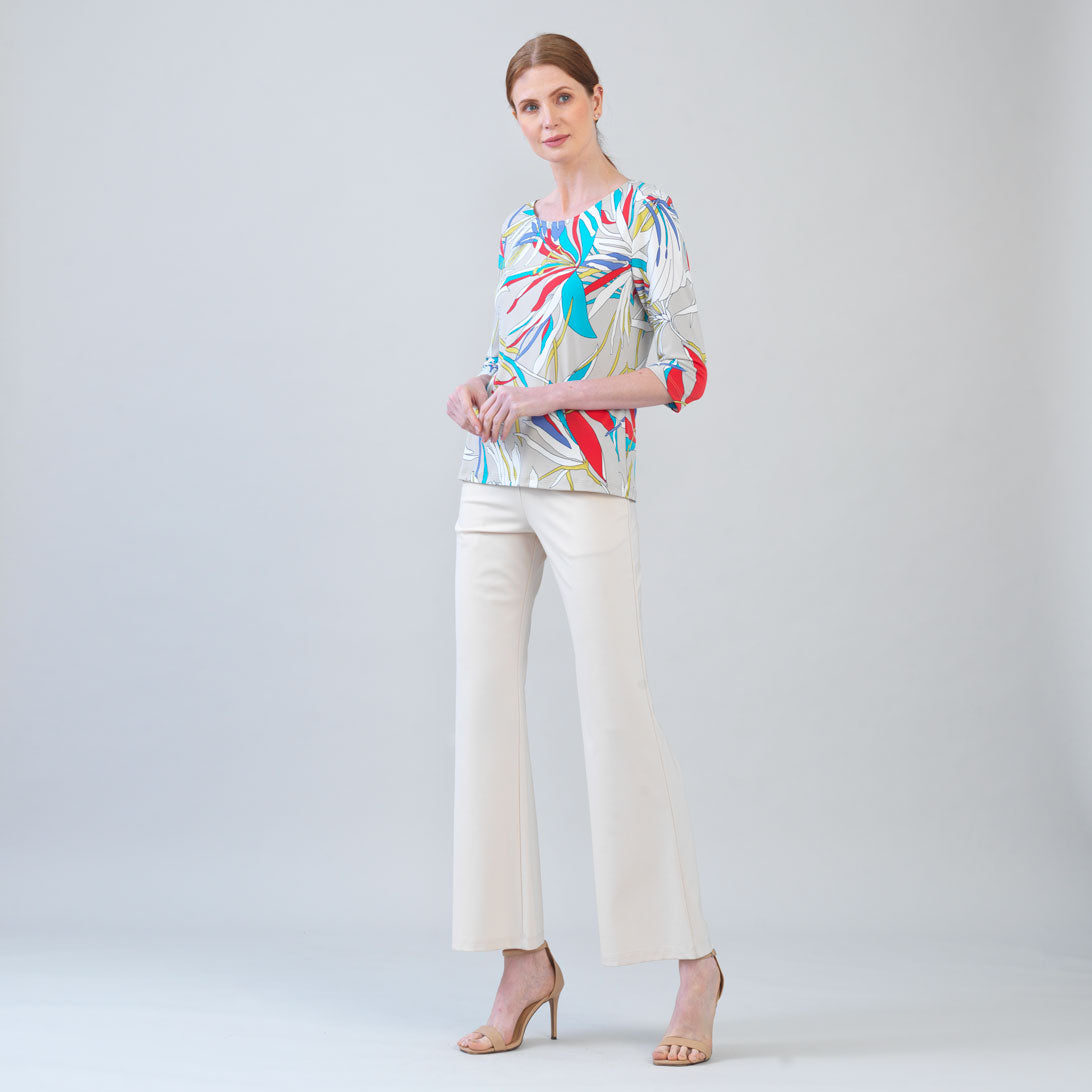 Scoop Neck Half Sleeve Top - Floral Leaves-Beige - Final Sale | Clara Sunwoo Customer Favorite