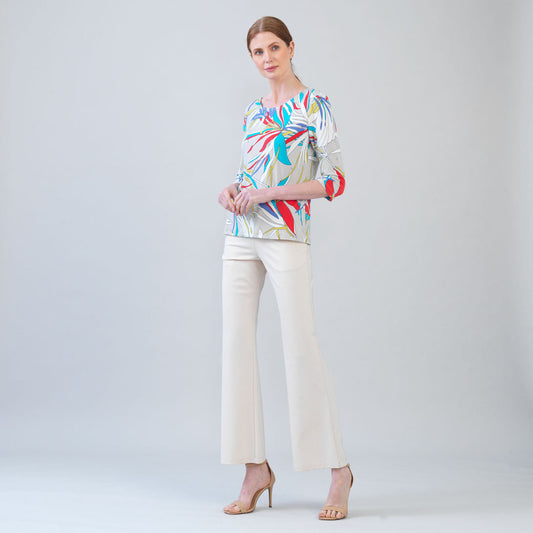 Scoop Neck Half Sleeve Top - Floral Leaves-Beige - Final Sale | Clara Sunwoo Customer Favorite