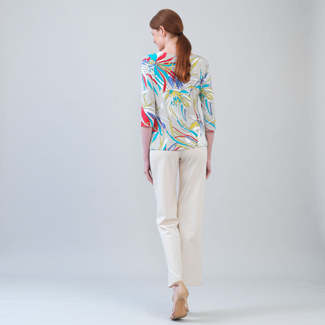 Scoop Neck Half Sleeve Top - Floral Leaves-Beige - Final Sale | Clara Sunwoo Customer Favorite