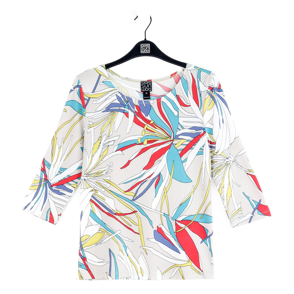 Scoop Neck Half Sleeve Top - Floral Leaves-Beige - Final Sale | Clara Sunwoo Customer Favorite