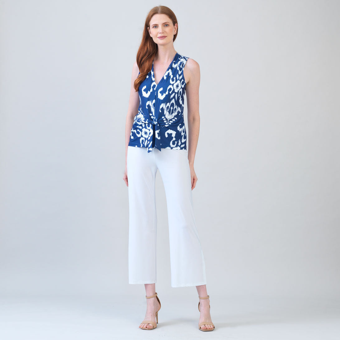 Butter Knit - Sleeveless V-Neck Center Front Tie Top - Tile Motif - Limited Sizes | Clara Sunwoo Top Pick