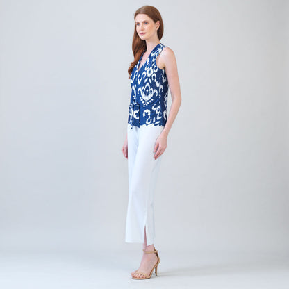 Butter Knit - Sleeveless V-Neck Center Front Tie Top - Tile Motif - Limited Sizes | Clara Sunwoo Top Pick