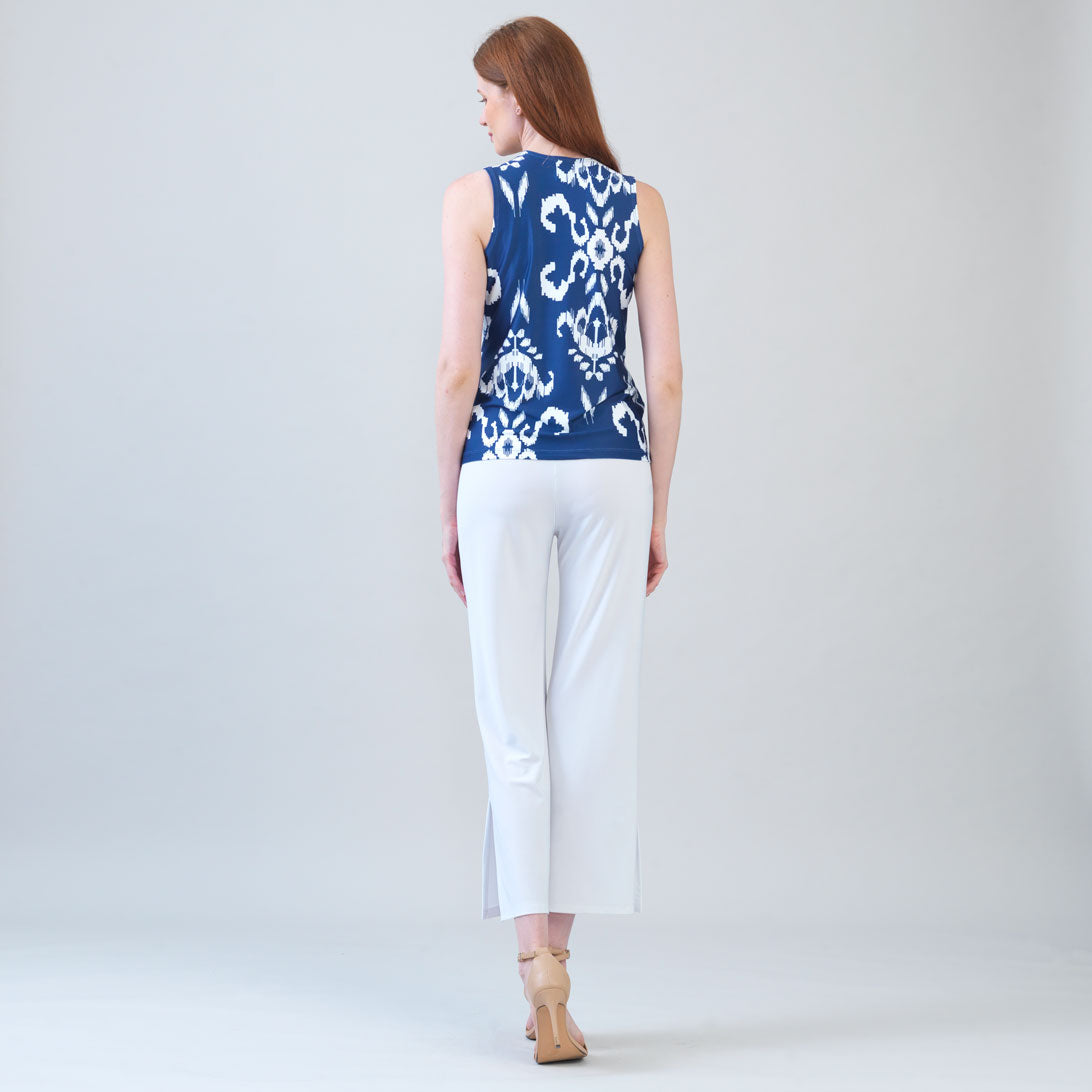 Butter Knit - Sleeveless V-Neck Center Front Tie Top - Tile Motif - Limited Sizes | Clara Sunwoo Top Pick