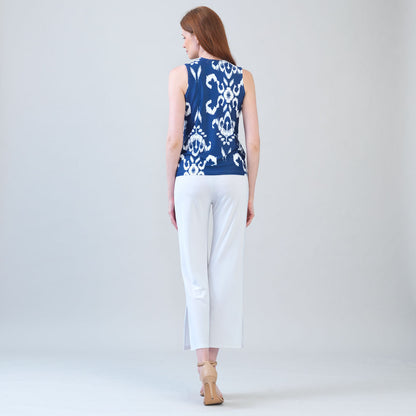Butter Knit - Sleeveless V-Neck Center Front Tie Top - Tile Motif - Limited Sizes | Clara Sunwoo Top Pick