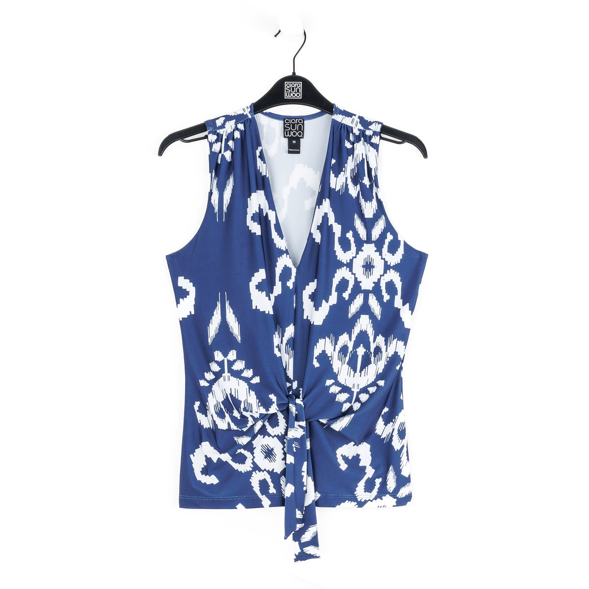 Butter Knit - Sleeveless V-Neck Center Front Tie Top - Tile Motif - Limited Sizes | Clara Sunwoo Top Pick