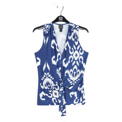 Butter Knit - Sleeveless V-Neck Center Front Tie Top - Tile Motif - Limited Sizes | Clara Sunwoo Top Pick