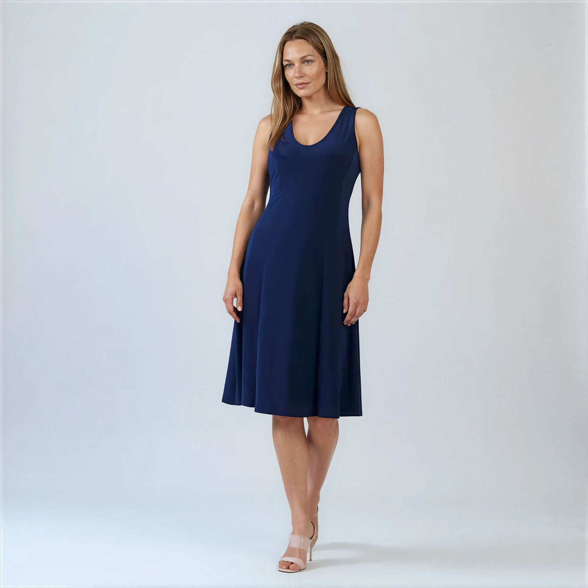 Sleeveless V-Neck Flared Dress - Navy | Clara Sunwoo Discount