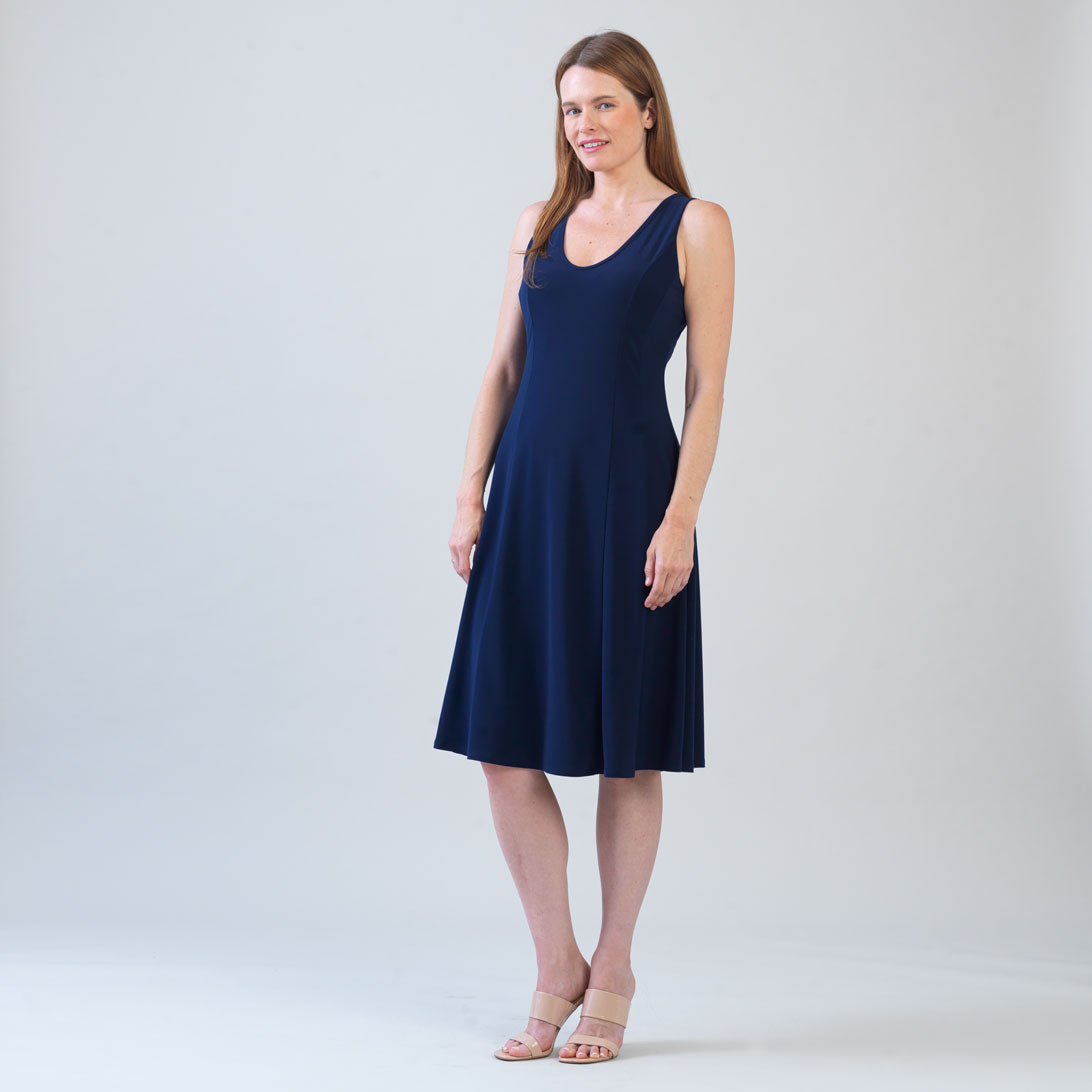 Sleeveless V-Neck Flared Dress - Navy | Clara Sunwoo Discount