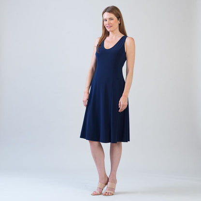 Sleeveless V-Neck Flared Dress - Navy | Clara Sunwoo Discount