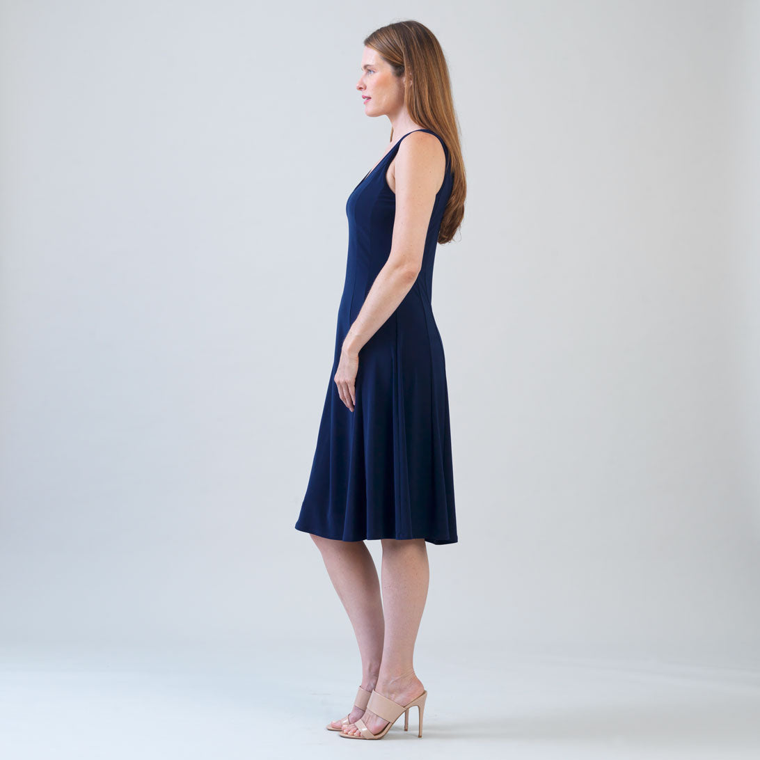 Sleeveless V-Neck Flared Dress - Navy | Clara Sunwoo Discount