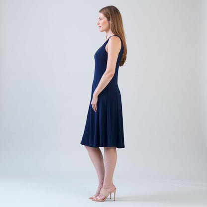 Sleeveless V-Neck Flared Dress - Navy | Clara Sunwoo Discount